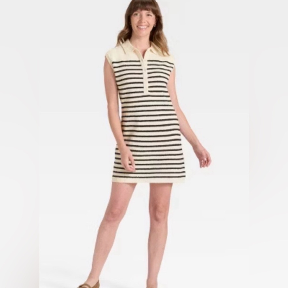 NWT universal thread striped navy cream sleeveless sweater mini dress M